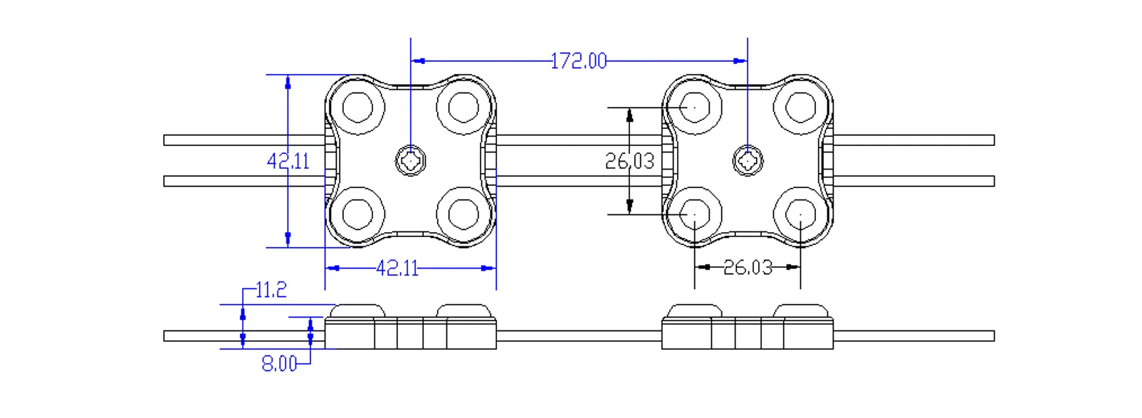 YS-MP8746 4-LED LED Module Dimensions Drawing