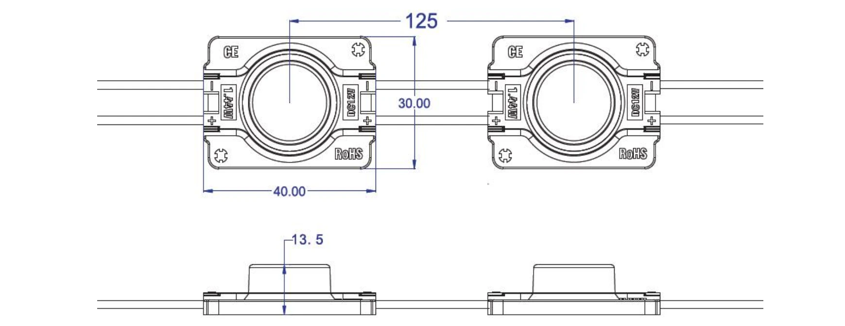 High Power LED Module Dimensional Drawing (mm)