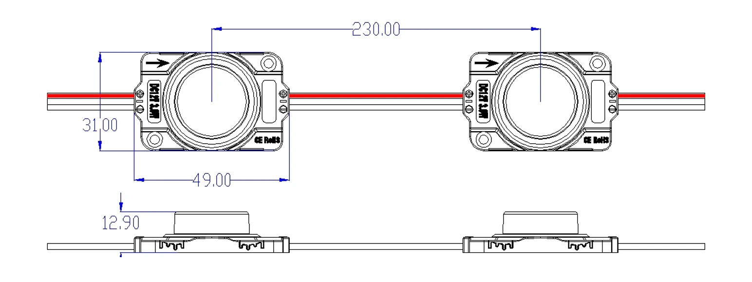 High Power Side View LED Module dimensional drawing (unit: mm)