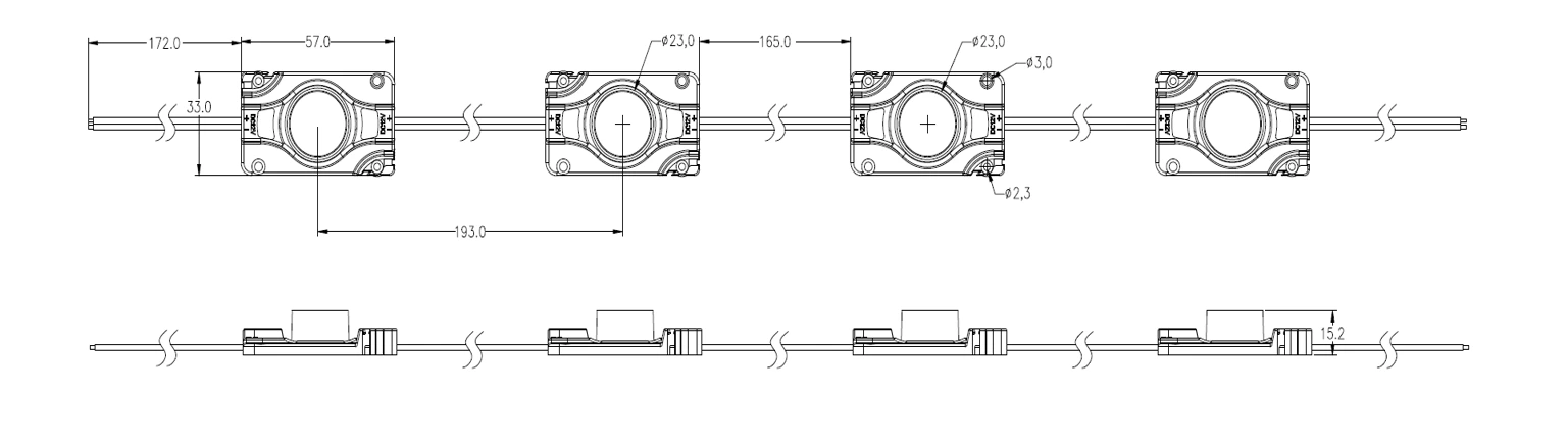 SMD2020 High Lumen LED Module Dimensional Drawing (mm)