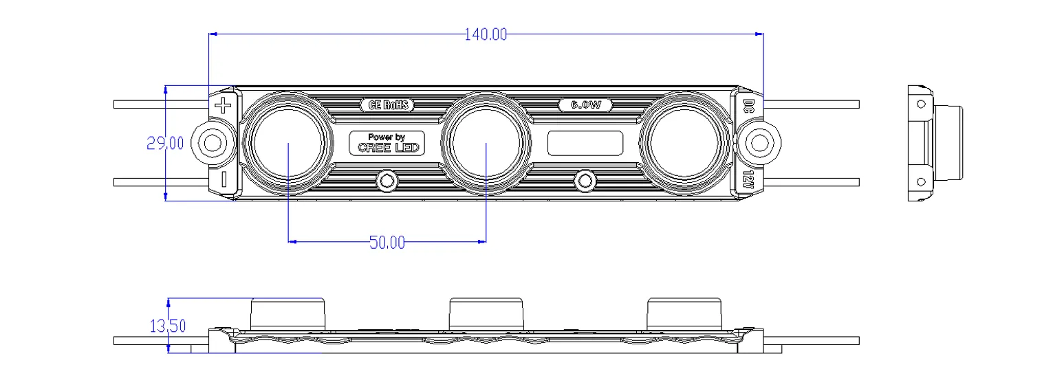 6W High Power LED Sign Module Dimensional Drawing with Detailed Sizes (mm)