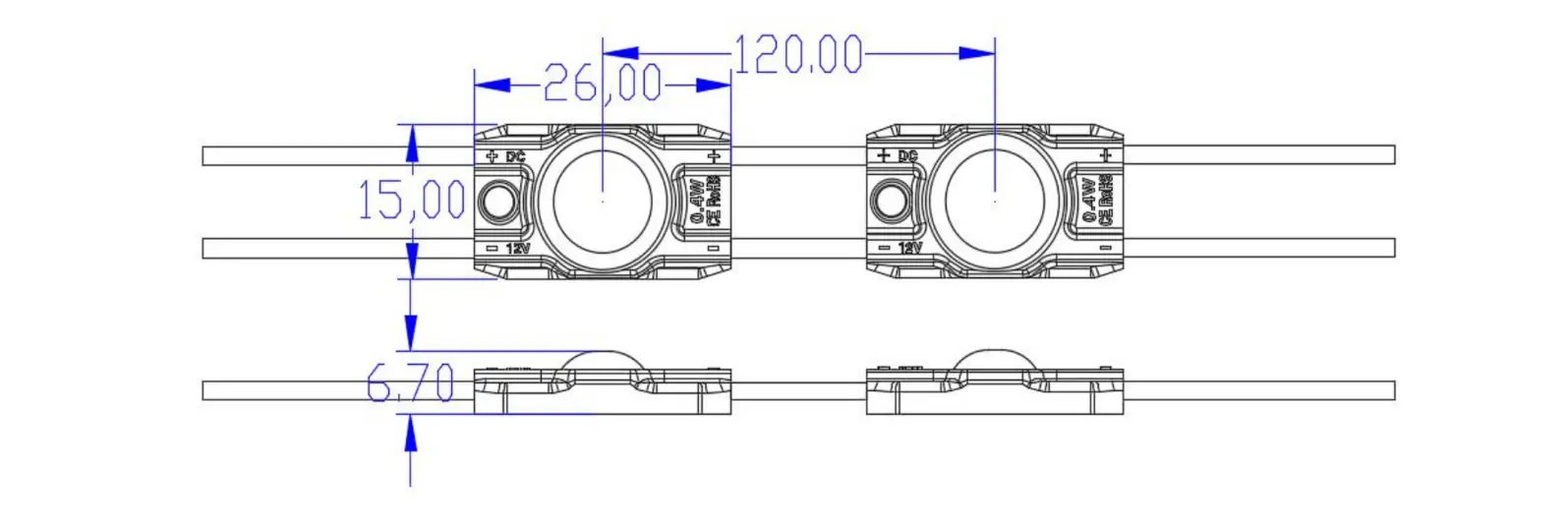 1. YS-MD1311 LED Module Dimensions Drawing (Unit: mm)