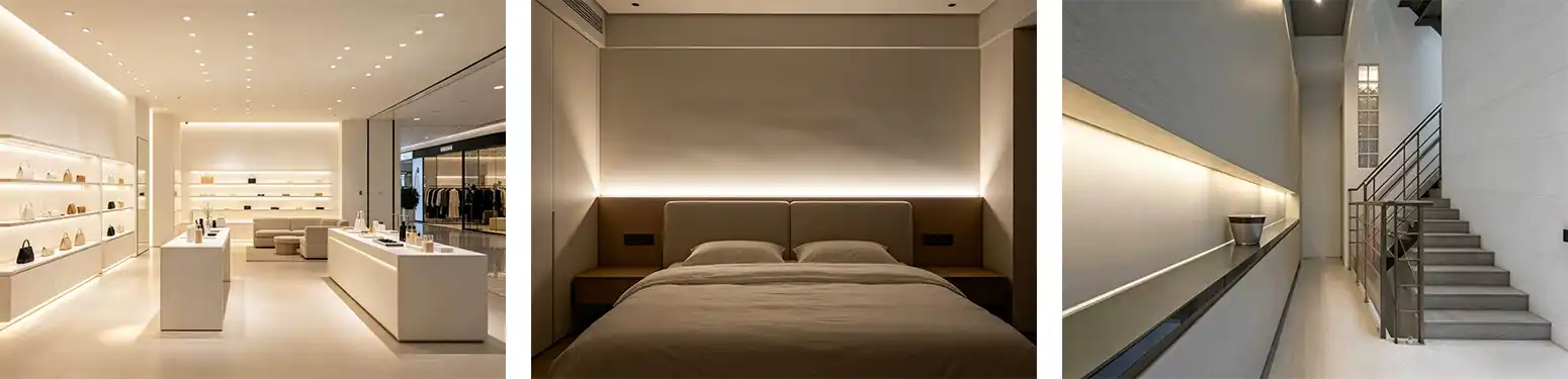 Recommended applications for cuttable Neon Flex LED Strip in hotels, hospitality spaces, restaurants, commercial interiors and architectural contour lighting